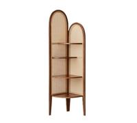 Bibliothèque d'angle à 4 niveaux en rotin tressé multifonction pour salon, chambre à coucher et bureau Couleur thé 43 x 43 x 180 cm