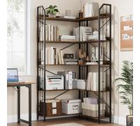 Bibliothèque d'angle à 5 étages en bois avec cadre en métal - Étagère d'angle debout avec étagère ouverte - 83 x 83 x 183 cm - Décoration pour salon, chambre, bureau, cuisine - Marron vintage