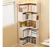Bibliothèque d'angle à 5 niveaux en forme de L, étagère échelle avec rangement, pour chambre à coucher, salle de bain, petit espace