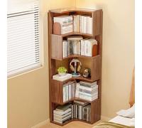 Bibliothèque d'angle à 5 niveaux - Étagère de rangement en forme de L pour petits espaces en bois naturel idéale pour chambre à coucher et salle de bain