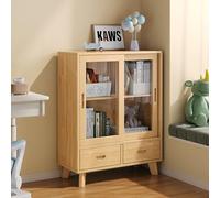 Bibliothèque d'angle avec porte coulissante en verre - Étagère en bois noir - Économie d'espace - Avec tiroirs - Idéale pour le salon ou la chambre à coucher - 95 cm