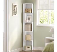Bibliothèque d'angle blanche - WOLTU - 25x25x147cm - 5 Casiers + Plateau - Étagère Triangulaire 90° - Bois E1 Mélamine