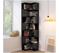 Bibliothèque d'angle de 8 niveaux beige avec déflecteurs, rack de stockage d'économies d'espace pour les petites pièces, organisateur d'étagère en bois robuste pour le salon Bureau Chambre à coucher P