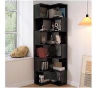 Bibliothèque d'angle de 8 niveaux beige avec déflecteurs, rack de stockage d'économies d'espace pour les petites pièces, organisateur d'étagère en bois robuste pour le salon Bureau Chambre à coucher P