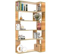 bibliothèque d'angle en bois à 6 niveaux Étagère en L pour bureau à domicile, salon bois naturel