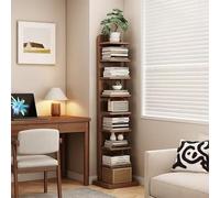 Bibliothèque d'angle en bois de style moderne, étagère étroite ouverte à 5 niveaux, étagère de rangement murale flottante avec dispositif anti-basculement, adaptée pour les petits espaces, marron