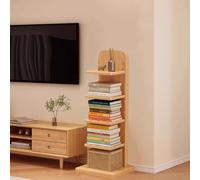 Bibliothèque d'angle en bois de style moderne, étagère étroite ouverte à 5 niveaux, étagère de rangement murale flottante avec dispositif anti-basculement, adaptée pour les petits espaces, (couleur