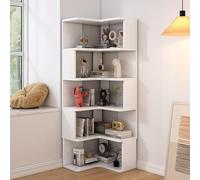 Bibliothèque d'angle en bois massif Étagère d'angle à 5,6 ou 7 niveaux Bibliothèque en forme de L Idéale pour les petits espaces Convient aux bureaux à domicile,cabinets de travail,chamb White 5-Tier