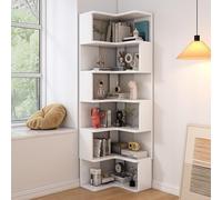 Bibliothèque d'angle en bois massif Étagère d'angle à 5,6 ou 7 niveaux Bibliothèque en forme de L Idéale pour les petits espaces Convient aux bureaux à domicile,cabinets de travail,chamb White 6-Tier