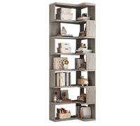 Bibliothèque d'angle en forme de L pour salon, chambre à coucher, cuisine et bureau à domicile Gris élégant Design 5/6/7 étagères 60 x 60 x 191 cm