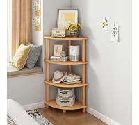 Bibliothèque d'angle fine en bois pour la maison, le bureau, 4 niveaux de rangement pour les petits espaces, support élégant pour plantes, 40 x 40 x 99 cm, design compact en bois naturel