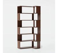 Bibliothèque d'angle haute à 5 niveaux, 191 cm, étagère étroite pour petits espaces, bibliothèque ouverte pour salon, finition noyer élégante, solution de rangement peu encombrante