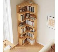 Bibliothèque d'angle Haute à 6 Niveaux en Bois Massif, étagère en L du Sol au Plafond pour Salon, Meuble de Rangement Gain de Place (74,8 Pouces)