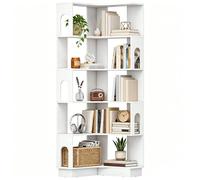 Bibliothèque d'angle - HOMCOM - étagère de rangement à 6 niveaux avec panneaux latéraux arqués - bois - 60 x 60 x 165,5 cm - blanc