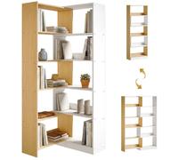 HOMCOM Bibliothèque d'angle rotative 350° à 5 Niveaux, étagère de Rangement Extensible en Forme L, 60-111x24x164cm, Style Moderne, Meuble de Rangement pour Salon, Bureau, Petit Espace, chêne et Blanc