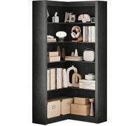 Bibliothèque d'angle - LUNSY - Robuste et durable - 5 étagères - 81,5 x 81,5 x 182,5 cm - Noir