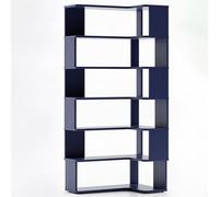Bibliothèque d'angle moderne à 6 niveaux autoportante en bois nizer peu encombrante pour la maison, le bureau, étagère de rangement élégante, bleue, grande bibliothèque murale