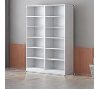 Bibliothèque d'angle moderne blanche avec panneau arrière, support de sol peu encombrant pour livres et présentoirs, étagère haute, design compact (A100)