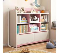 Bibliothèque d'angle moderne rose avec panneau arrière pour la maison, le bureau, la chambre à coucher et le salon, étagères de rangement multifonction avec coins arrondis, vitrine pour livres et