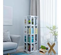 Bibliothèque d'angle moderne rotative à 360° avec cadre en métal et bois blanc pour petits espaces, organiseur de livres rotatif à 4 niveaux, 40 x 39 x 130 cm