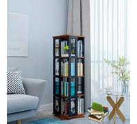Bibliothèque d'angle rotative à 360° avec cadre en métal sur pied en bois pour petits espaces, étagère de rangement rotative pour chambre à coucher, noir (4 niveaux, 40 x 40 x 139 cm)