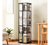 Bibliothèque d'angle rotative à 360° en bambou - Bibliothèque d'angle peu encombrante sur pied, étagère de rangement étroite pour chambre à coucher et salle d'étude, solution d'affichage élégante