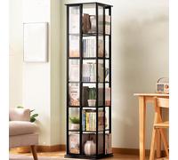Bibliothèque d'angle rotative à 360 ° en bambou, étagère d'angle peu encombrante pour petite chambre à coucher et bureau, étagère de rangement étroite pour un affichage efficace