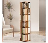 Bibliothèque d'angle rotative à 360° en bois massif à 6 niveaux - Étagère de rangement réglable - Marron - Mobilier pour la maison et le bureau