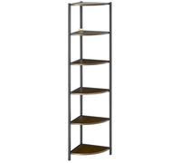 Étagère Bibliothèque D'angle Style Industriel 6 Étagères Dim. 34l X 34l X 166h Cm Métal Noir Mdf Aspect Bois Noir