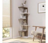 Bibliothèque d'angle URBNLIVING moderne en bois, Blanc + chêne., 5 Tier