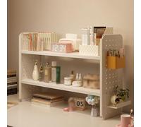 Bibliothèque de bureau à 2 niveaux avec panneau perforé pour fournitures de bureau, 15 cm de hauteur et 50 cm de largeur, solution de rangement élégante pour décoration d'intérieur