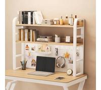 Bibliothèque de Bureau à 2 Niveaux, étagère métallique avec Panneau grillagé, étagère de Rangement en métal avec Compartiments Ouverts pour la Maison(Walnut Double Layer,55cm/21.6in)