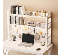 Bibliothèque de Bureau à 2 Niveaux, étagère métallique avec Panneau grillagé, étagère de Rangement en métal avec Compartiments Ouverts pour la Maison(White Double Layer,95cm/37.4in)