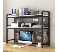 Bibliothèque de bureau à 2 niveaux pour ordinateur, noir élégant + tableau noir, solution de rangement peu encombrante, 105 x 30 cm - Parfait pour le bureau à domicile et les études