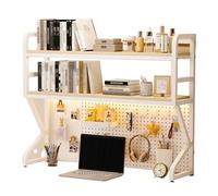 Bibliothèque de bureau à 2 niveaux - Rangement peu encombrant pour bureau, dortoir ou bureau d'ordinateur, idéale pour organiser des livres et des articles d'affichage