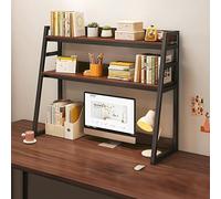 Bibliothèque de bureau à 3 niveaux avec cadre en métal, bureau trapézoïdal, étagère de rangement compacte pour bureau à domicile, double support et support dorsal pour plus de stabilité