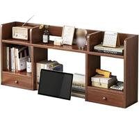 Bibliothèque de Bureau à 3 Niveaux, clapier de Rangement de Bureau en Bois for Ordinateur, Support d'organisation d'affichage avec 5 étagères et 2 tiroirs for(Walnut Color,120cm/47.2inL)