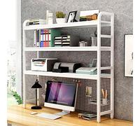 Bibliothèque de bureau à 3 niveaux en fer forgé blanc - Bibliothèque moderne pour bureau d'ordinateur, support de rangement en grille, support d'affichage élégant et polyvalent pour comptoir