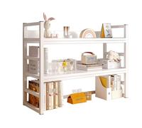 Bibliothèque de Bureau à 3 Niveaux, Plusieurs Tablettes en métal et Bois Organiseur, Étagère Poser sur Bureau for Bureaux, Salons(Natural,115X24X65)