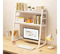 Bibliothèque de Bureau à Échelle 3 Niveaux pour Dortoir Bureau Maison,Étagère Supérieure en Bois,Organisateur Multifonction de Plan de Travail,Étagère de Rangement pour Bureau(White,L95cm/37in)
