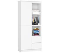Bibliothèque de bureau AKORD R11 Blanche 80 cm 1 porte 2 tiroirs façade Blanche 7 étagères 80x35x180 cm