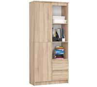 Bibliothèque de bureau AKORD R11 Chêne Sonoma 80 cm 1 porte 2 tiroirs façade Chêne Sonoma 7 étagères 80x35x180 cm