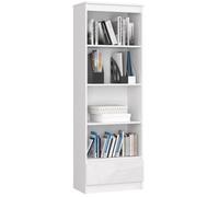 Bibliothèque de bureau AKORD R60 Blanche 60 cm 1 tiroir façade Blanche Brillante 4 étagères 60x35x180 cm