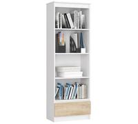Bibliothèque de bureau AKORD R60 Blanche 60 cm 1 tiroir façade Chêne Sonoma 4 étagères 60x35x180 cm