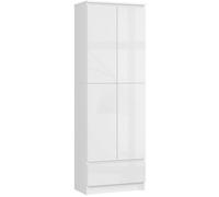Bibliothèque de bureau AKORD R60 Blanche 60 cm 2 portes 1 tiroir façade Blanche Brillante 4 étagères 60x35x180 cm