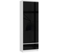 Bibliothèque de bureau AKORD R60 Blanche 60 cm 2 portes 1 tiroir façade Noir Brillant 4 étagères 60x35x180 cm