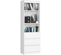 Bibliothèque de bureau AKORD R60 Blanche 60 cm 3 tiroirs façade Blanche 3 étagères 60x35x180 cm