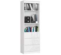 Bibliothèque de bureau AKORD R60 Blanche 60 cm 3 tiroirs façade Blanche Brillante 3 étagères 60x35x180 cm
