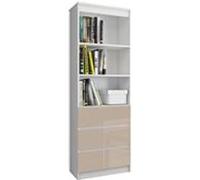 Bibliothèque de bureau AKORD R60 Blanche 60 cm 3 tiroirs façade Cappuccino Brillant 3 étagères 60x35x180 cm Blanc / Cappuccino Brillant