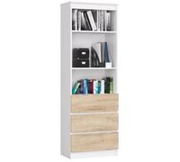 Bibliothèque de bureau AKORD R60 Blanche 60 cm 3 tiroirs façade Chêne Sonoma 3 étagères 60x35x180 cm